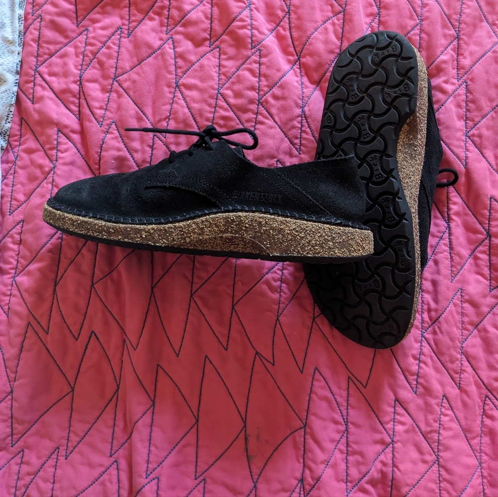 Birkenstock Gary Black Suede Classic Cork Sole Lace Up Womens 7 EUC